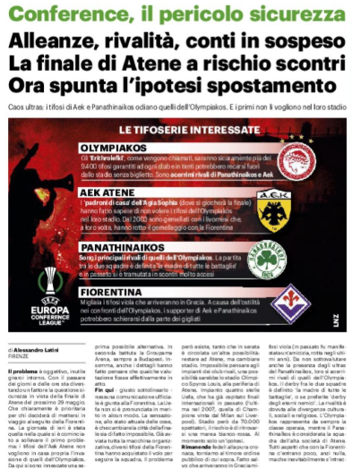 Μπαράζ δημοσιευμάτων στην Ιταλία για τα μέτρα ασφαλείας για τον τελικό του Conference League - Τι αναφέρουν (ΦΩΤΟ)