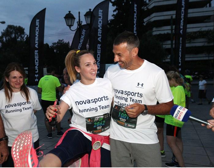 Η Κλέλια Πανταζή (Ολυμπιονίκης Ρυθμιστικής Γυμναστικής) και ο Captain της Novasports Running Team, Περικλής Ιακωβάκης
